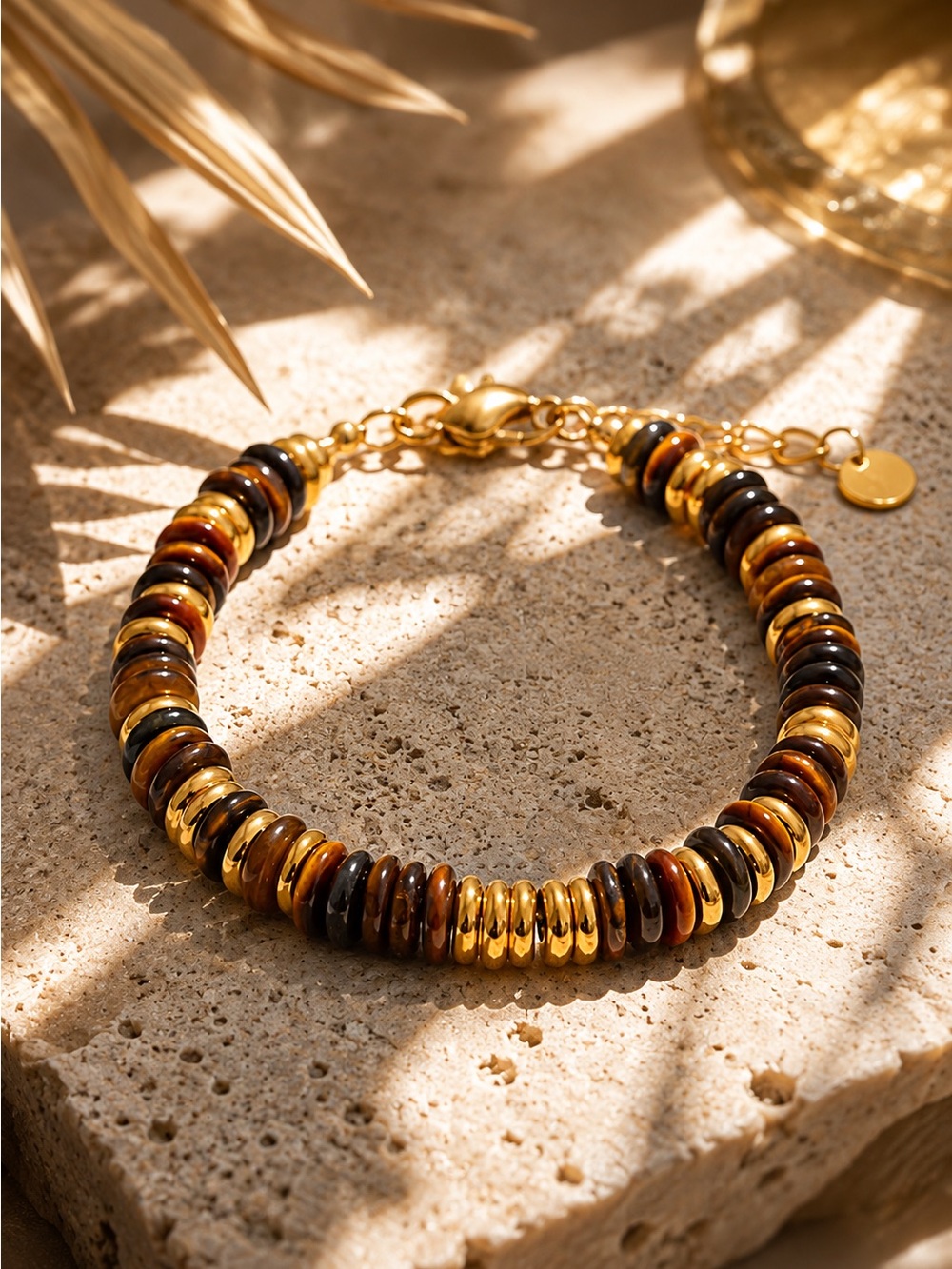 Gold and Brown Stacked Bead Bracelet